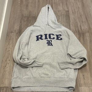 Champion Light Gray Hoodie with Navy Print